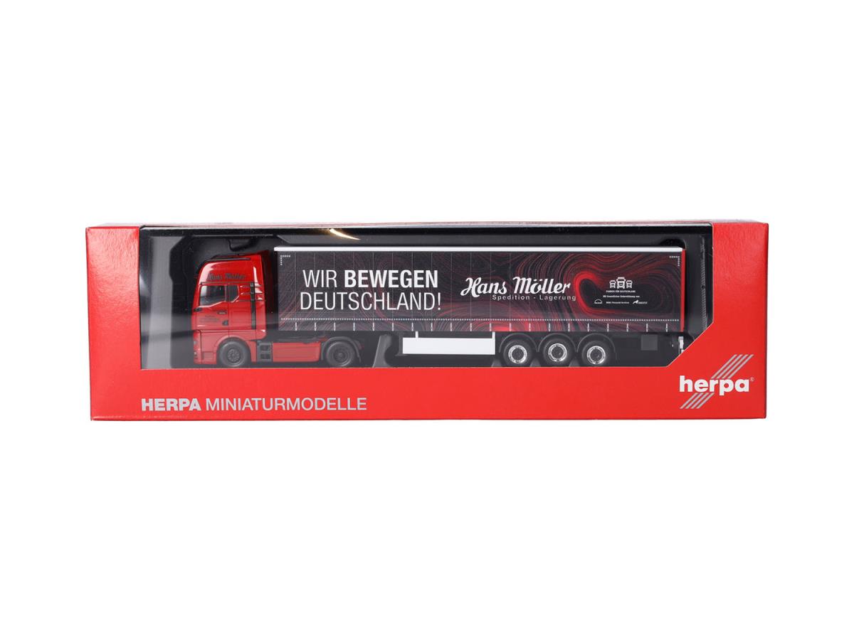 Herpa MAN TGX GX Curtain Canvas Semitrailer Hans Moller WBD HA319669 HO Gauge