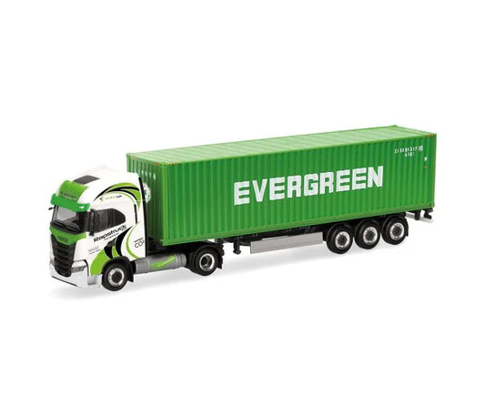 Herpa Iveco S-Way LNG 40ft Container Semitrailer Evergreen HA319942 HO Gauge