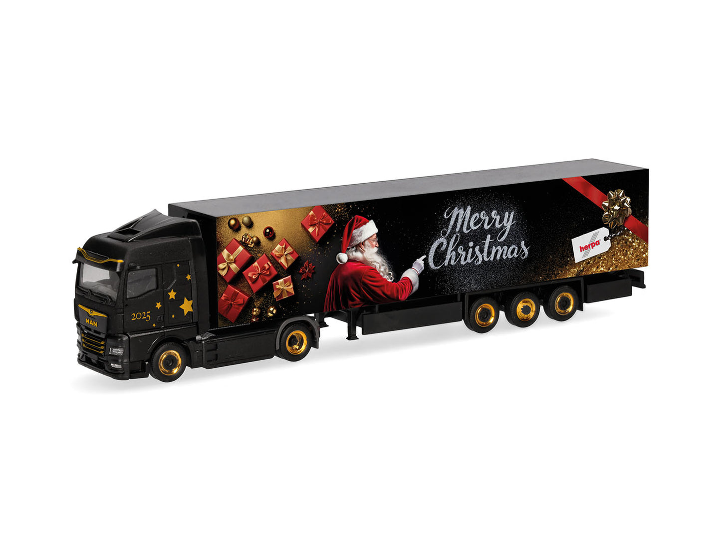 Herpa MAN eTGX GM Box Semitrailer Merry Christmas 2025 HA319973 HO Gauge