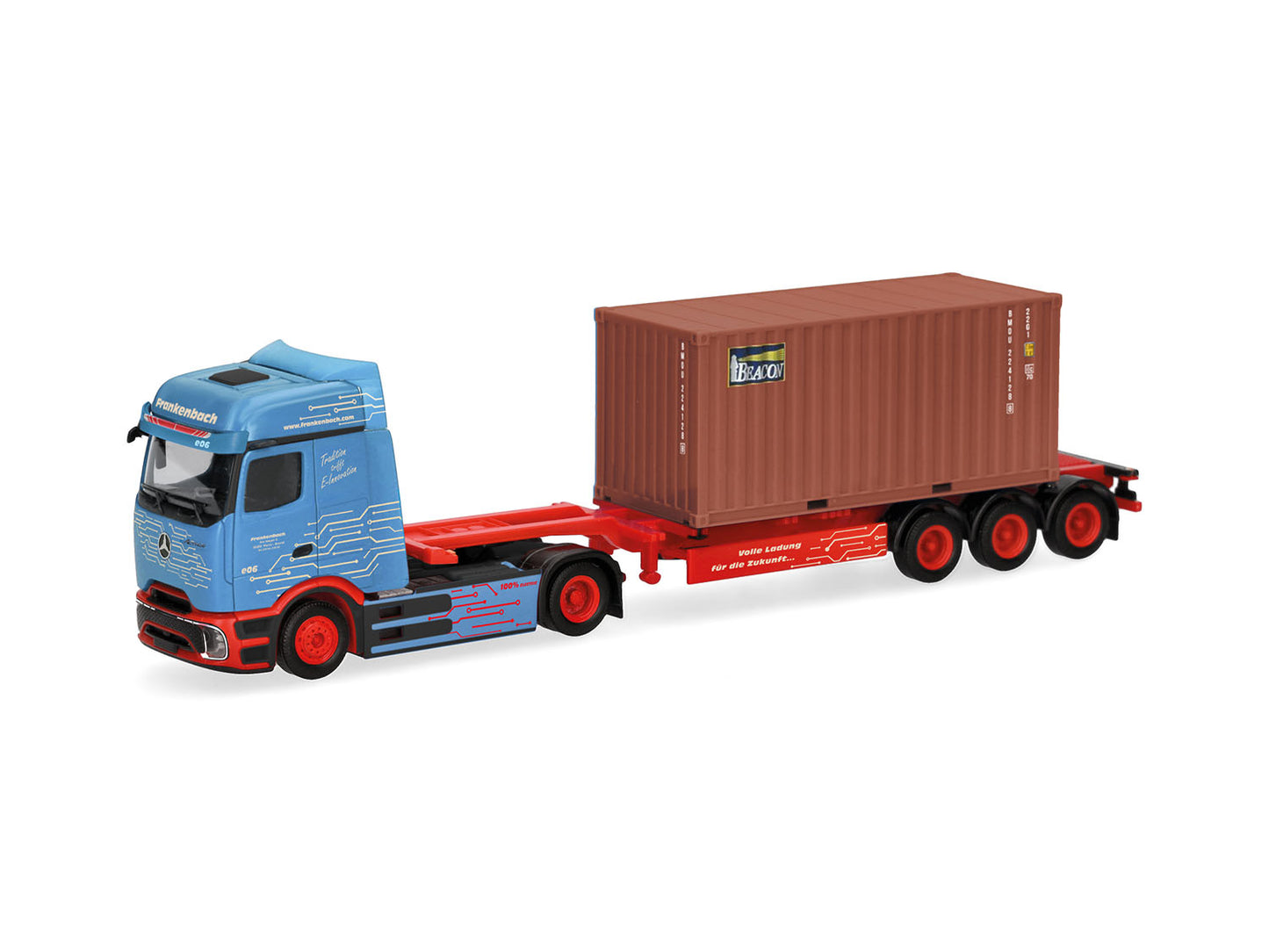 Herpa MB eActros Bigspace 20ft Container Semitrailer Frankenbach 320658 HO Gauge