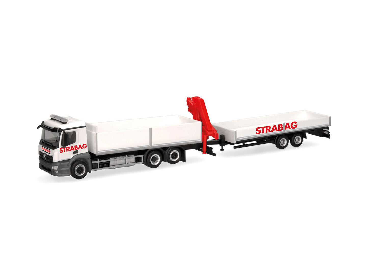 Herpa MB Actros M Flatbed Trailer Truck w/Loading Crane Strabag 320665 HO Gauge