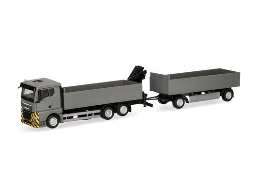 Herpa MAN TGX GN Plank Bed Trailer w/Crane Grey/Yellow HA320825 HO Gauge