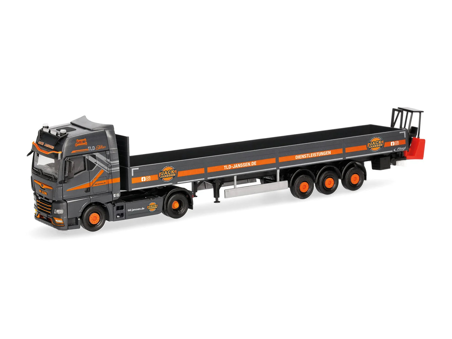 Herpa MAN TGX GX Plank Bed Semitrailer w/Forklift Jack Janssen HA320993 HO Gauge