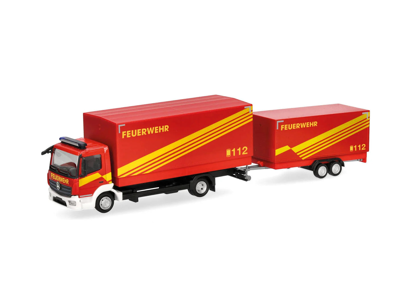 Herpa MB Atego 13 Tarpaulin Truck w/Trailer Feuerwehr Logistik HA321266 HO Gauge