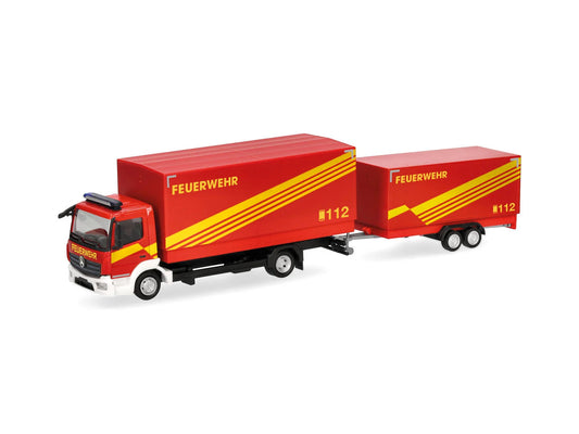 Herpa MB Atego 13 Tarpaulin Truck w/Trailer Feuerwehr Logistik HA321266 HO Gauge