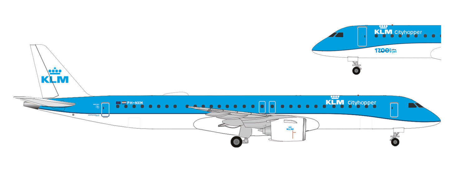 Herpa 536554-001 Embraer E195-E2 KLM Cityhopper PH-NXM (1:500) HO Gauge