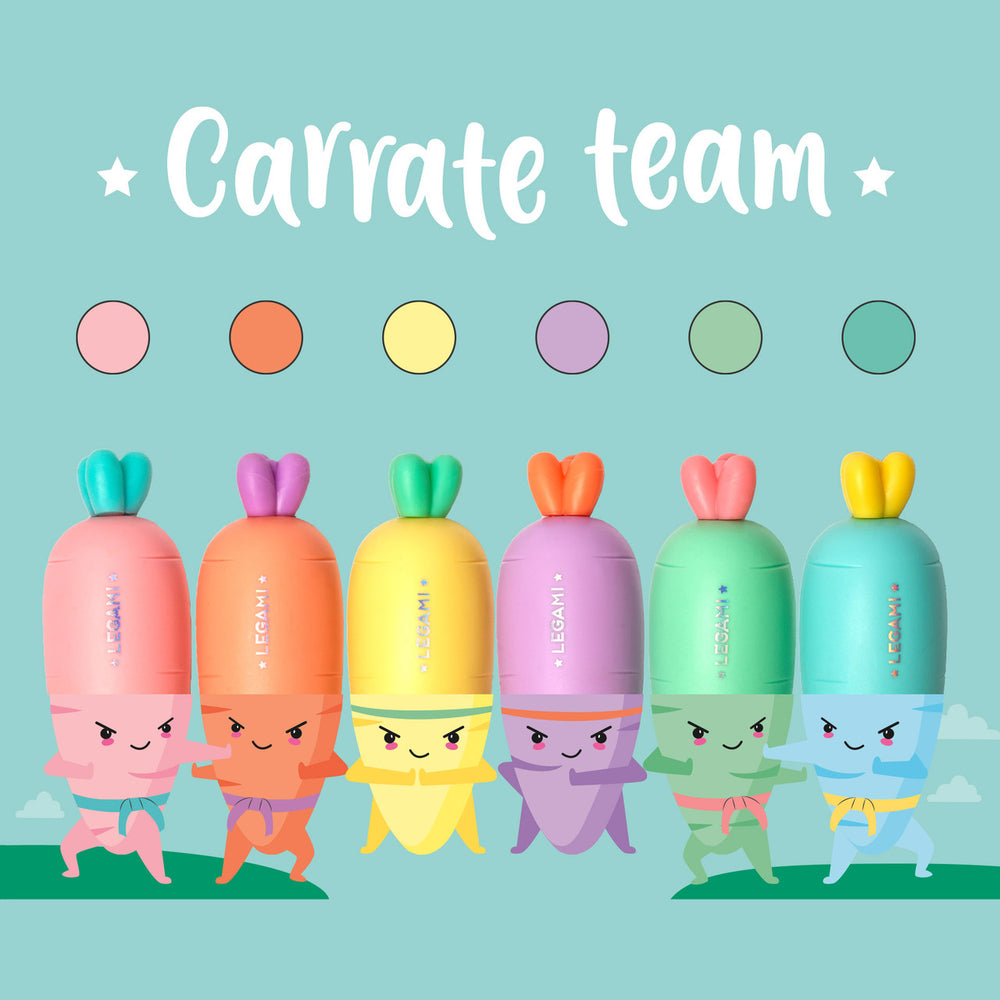 Legami Mini Highlighters Set (6 Pack) - 'Carrate Team' CarrotLegami Carrate Team Carrot Mini Highlighter Pens