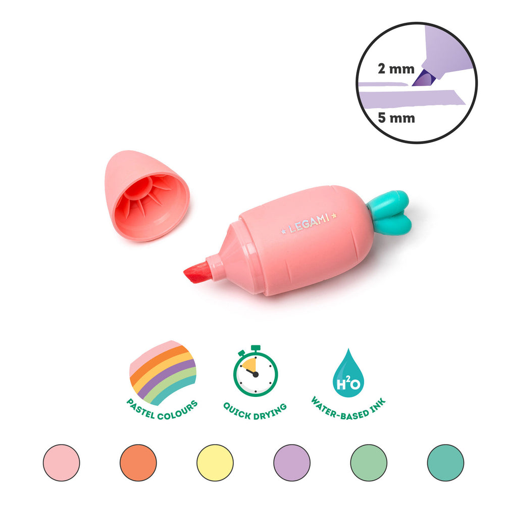 Legami Mini Highlighters Set (6 Pack) - 'Carrate Team' CarrotLegami Carrate Team Carrot Mini Highlighter Pens