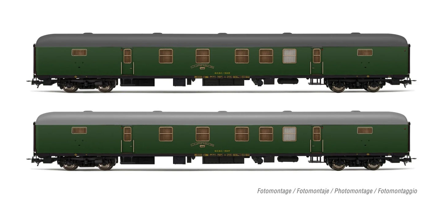 Electrotren HE4013  RENFE DGDC-3000 Green Postal Van Set (2) IV HO