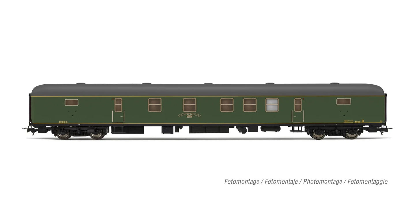Electrotren RENFE DGDC-3000 Postal Van Green/Yellow III HE4022 HO Gauge