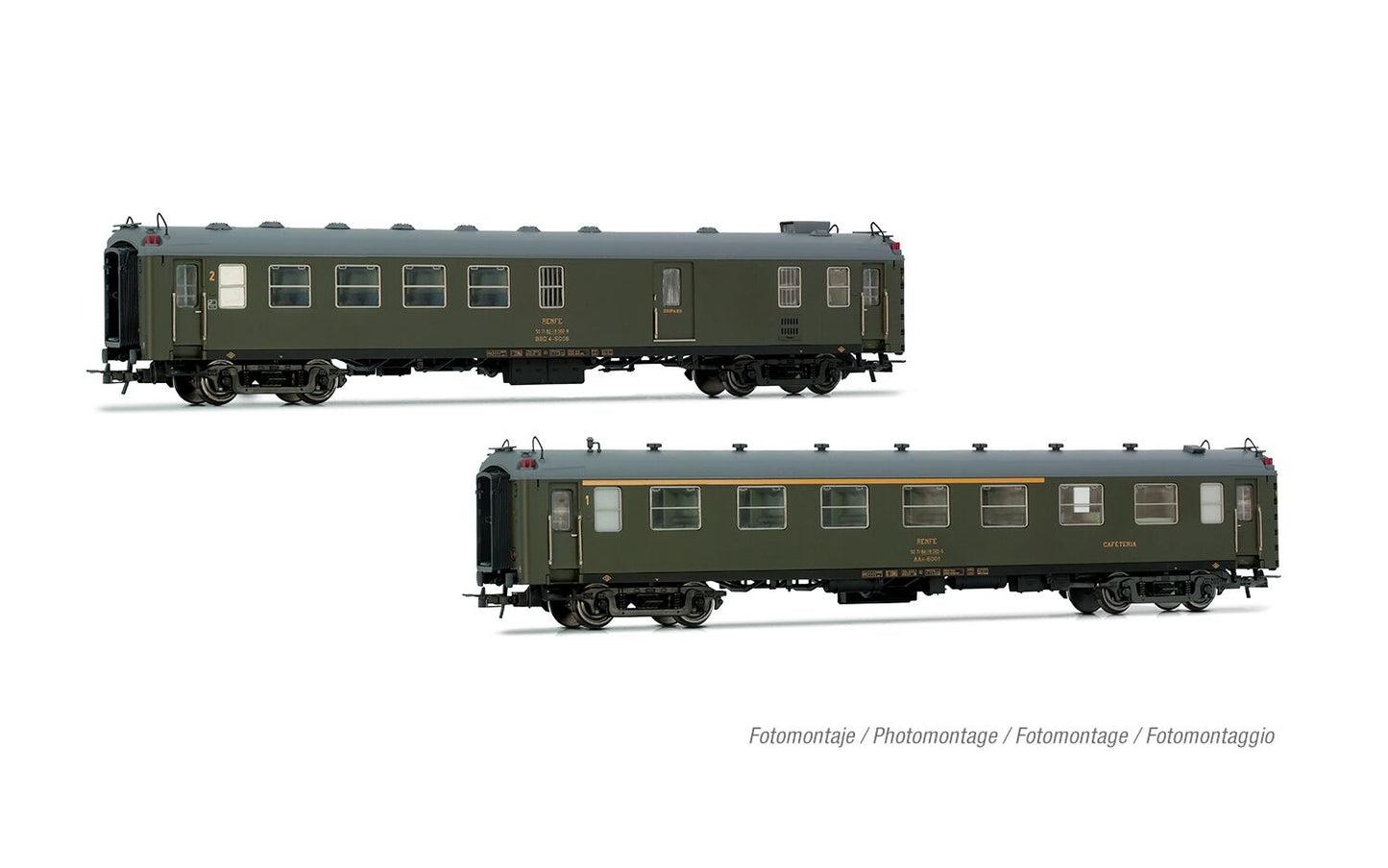 Electrotren RENFE 5000 BBD4/AAR Coach Set Olive Green (2pcs) IV HE4037 HO Gauge