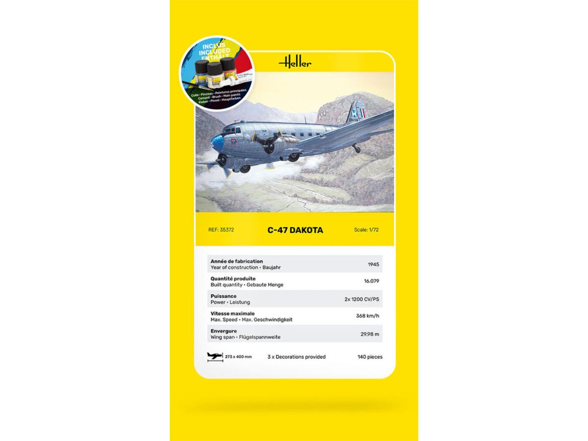 Heller 35372 French Douglas C-47 Dakota Starter Kit 1:72 Model Kit