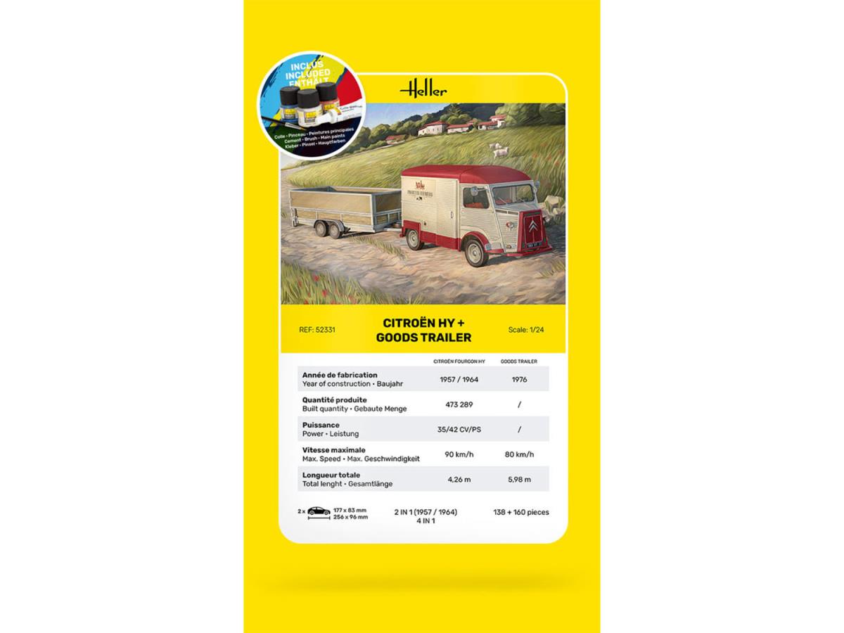 Heller 52331 Citroen HY & Goods Trailer Starter Kit 1:24 Model Kit