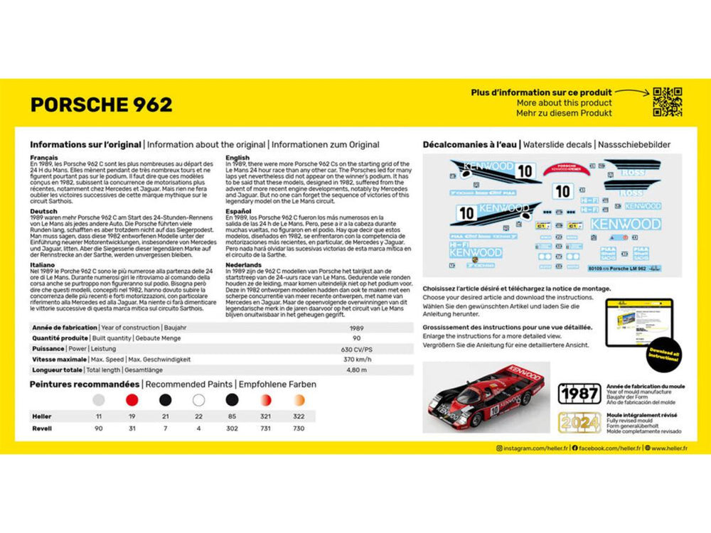 Heller 56109 Porsche 962 Starter Set 1:43 Model Kit