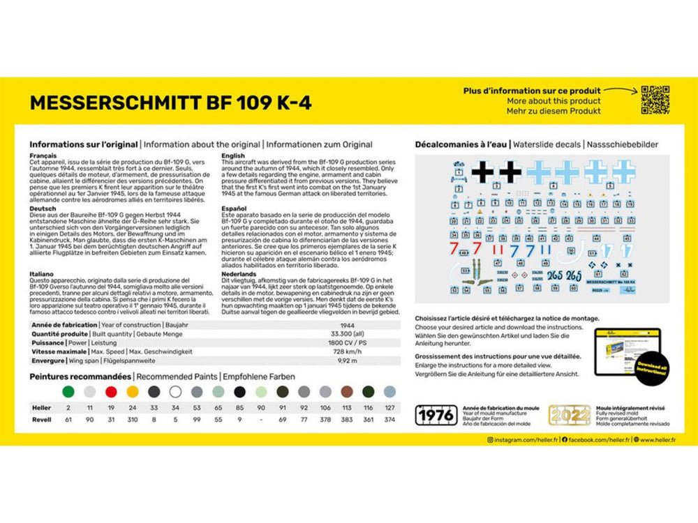 Heller 56229 German Messerschmitt Bf 109 K-4 Starter Kit 1:72 Model Kit