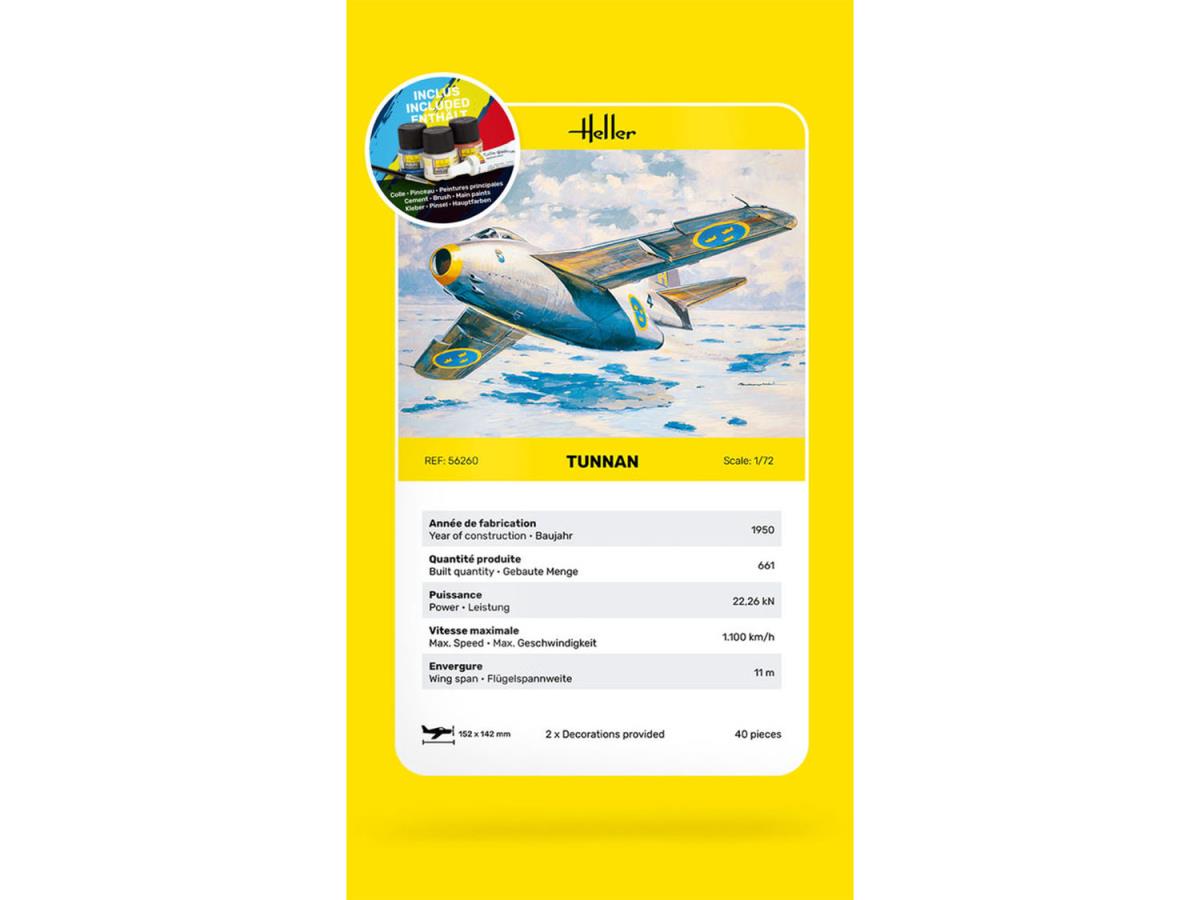 Heller 56260 Swedish Saab 29 Tunnan Starter Kit 1:72 Model Kit