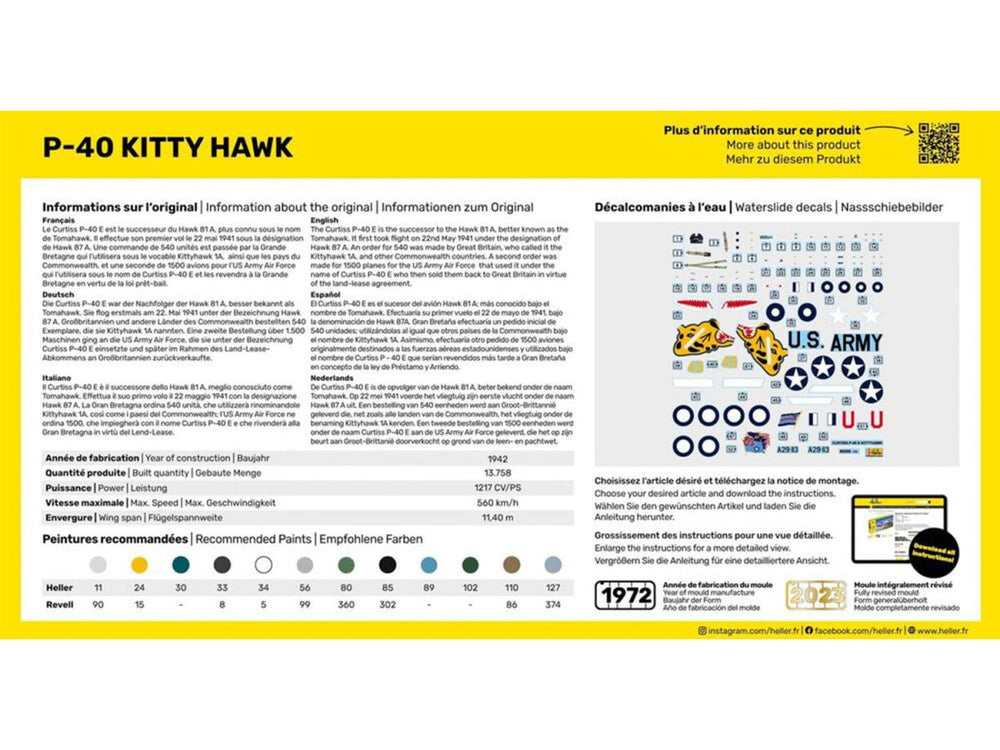 Heller 56266 US Curtiss P-40 Kitty Hawk Starter Kit 1:72 Model Kit