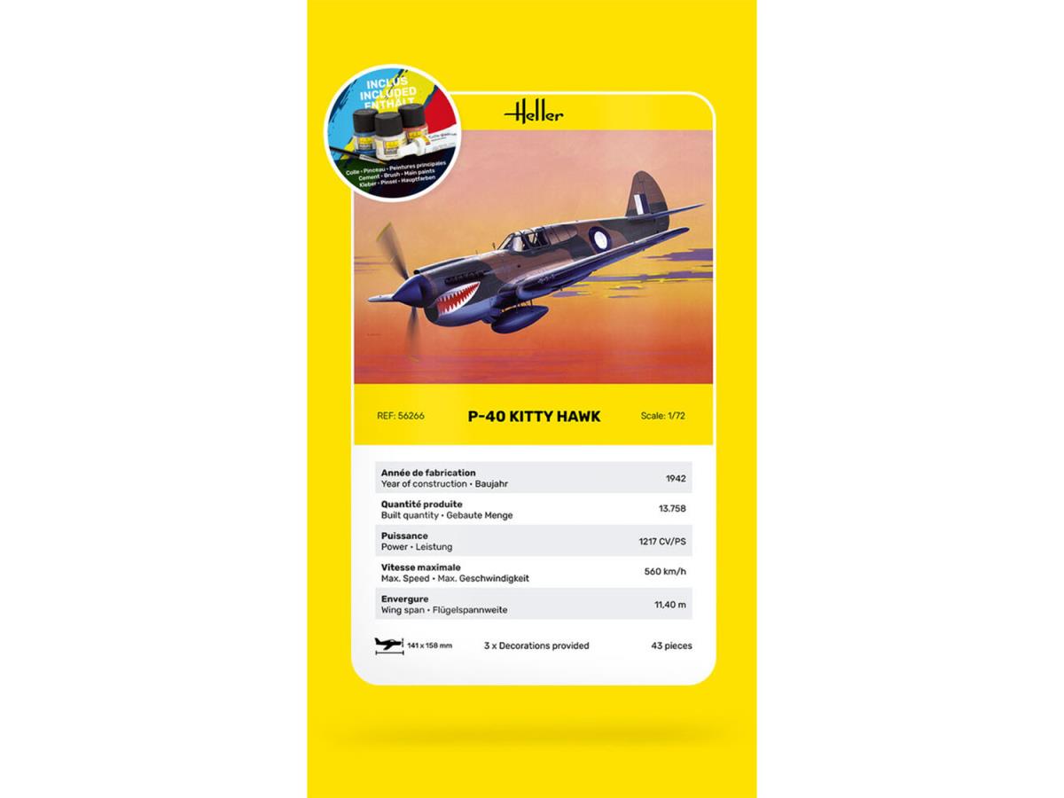 Heller 56266 US Curtiss P-40 Kitty Hawk Starter Kit 1:72 Model Kit