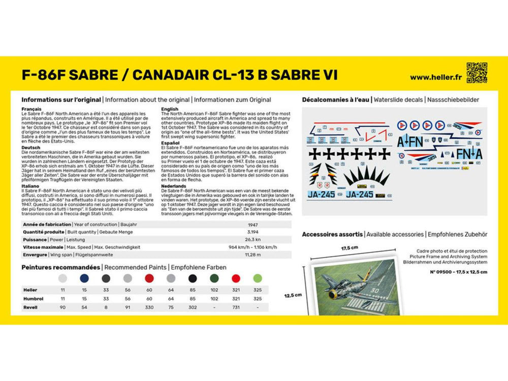 Heller 56277 US N.American F-86F Sabre/CL-13B Sabre VI Starter Kit1:72)