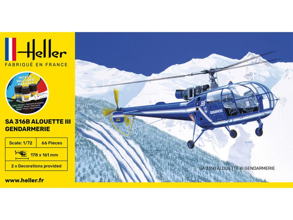 Heller 56286 Aerospatiale SA 316B Aloutte III Gendarm Starter Kit 1:72)