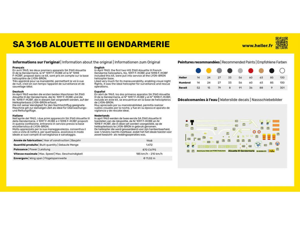 Heller 56286 Aerospatiale SA 316B Aloutte III Gendarm Starter Kit 1:72)