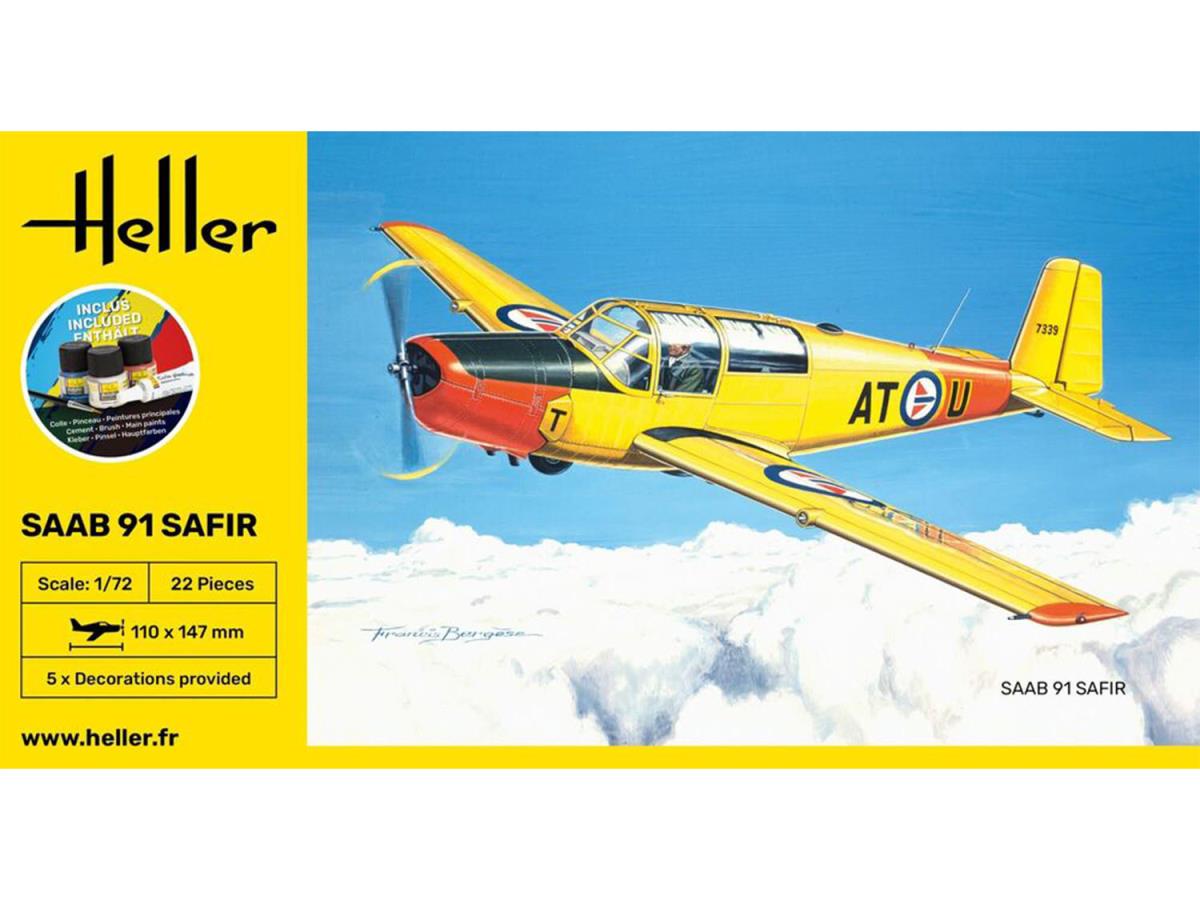Heller 56287 Swedish Saab 91 Safir Starter Kit 1:72 Model Kit