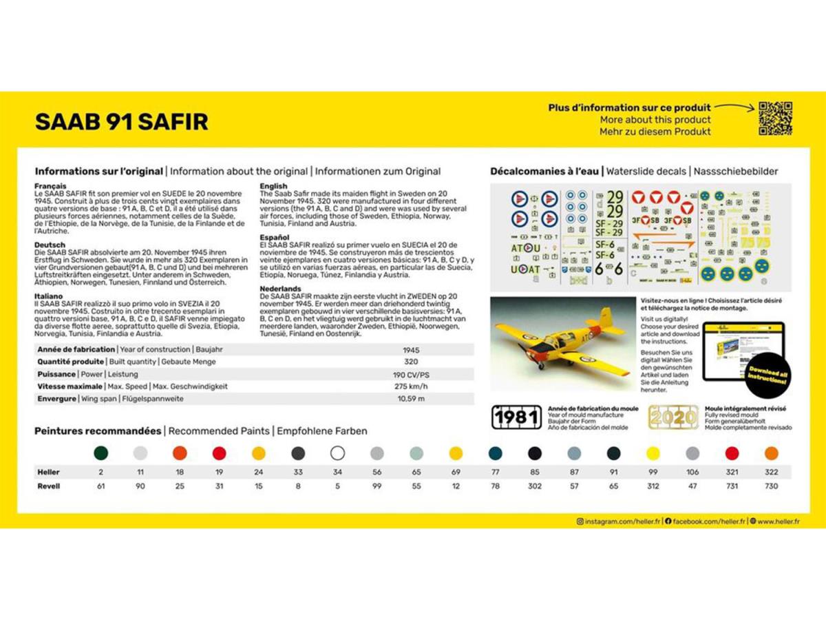 Heller 56287 Swedish Saab 91 Safir Starter Kit 1:72 Model Kit