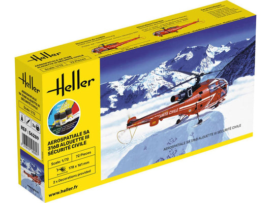 Heller 56289 Aerospatiale SA 316B Aloutte III Sec.Cv  Starter Kit 1:72)
