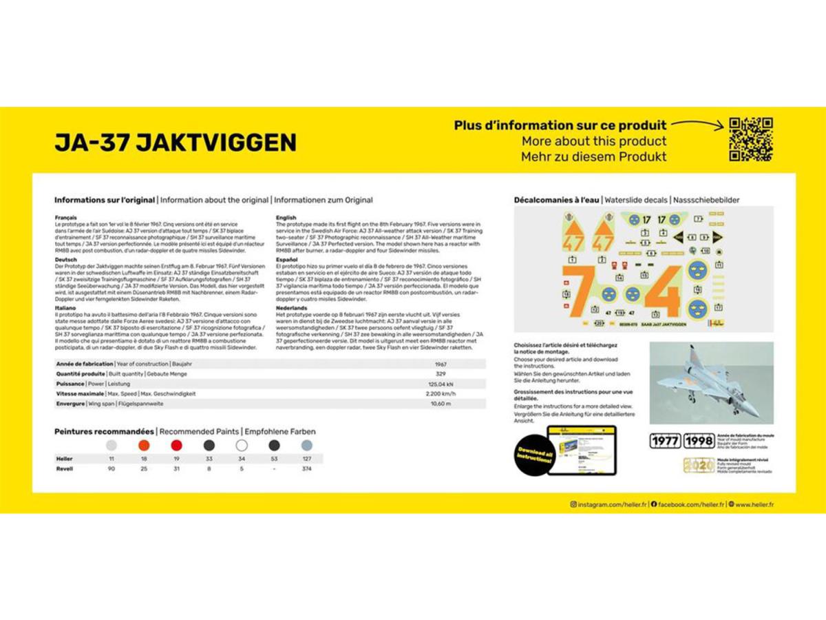 Heller 56309 Swedish Saab JA-37 Jaktviggen Starter Kit 1:72 Model Kit
