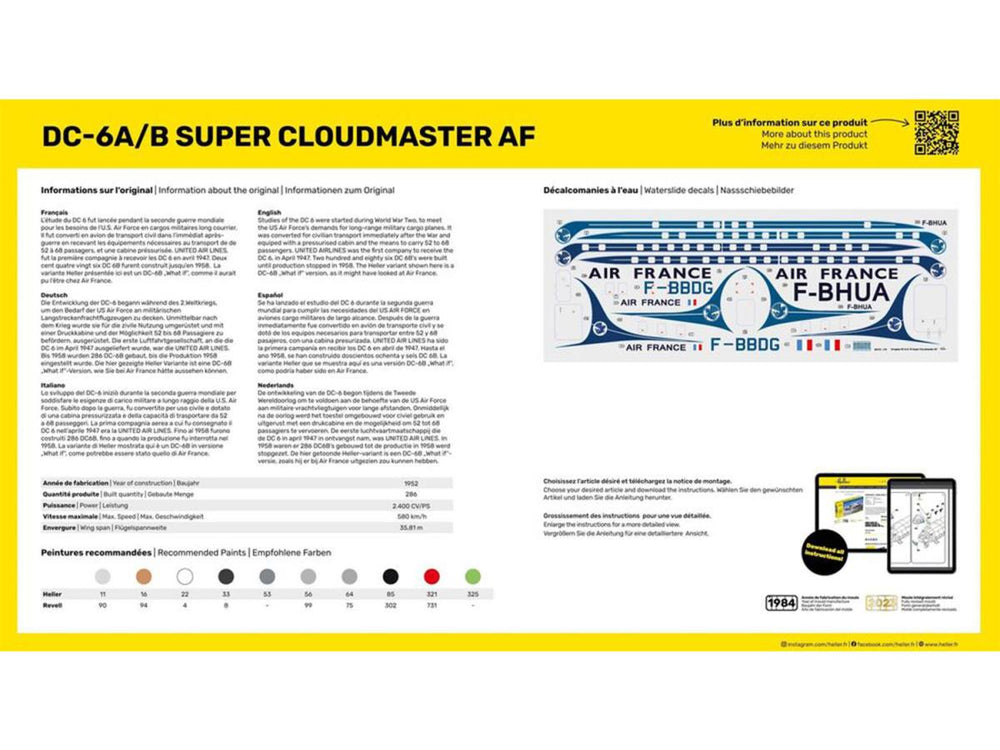 Heller 56315 Douglas DC-6A/B Super Cloudmaster AF Starter Kit 1:72)