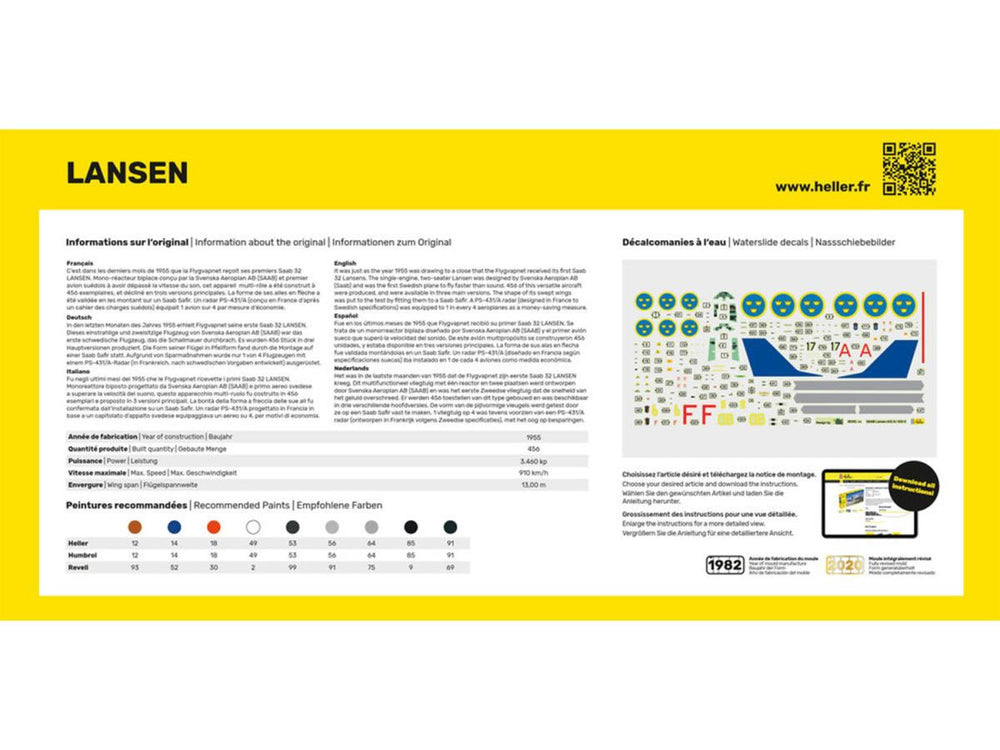 Heller 56343 Swedish Saab 32 Lansen Starter Kit 1:72 Model Kit