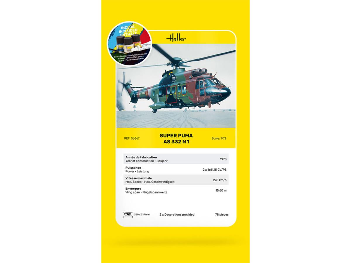 Heller 56367 French Eurocopter AS 332 M1 Super Puma Starter Kit 1:72)