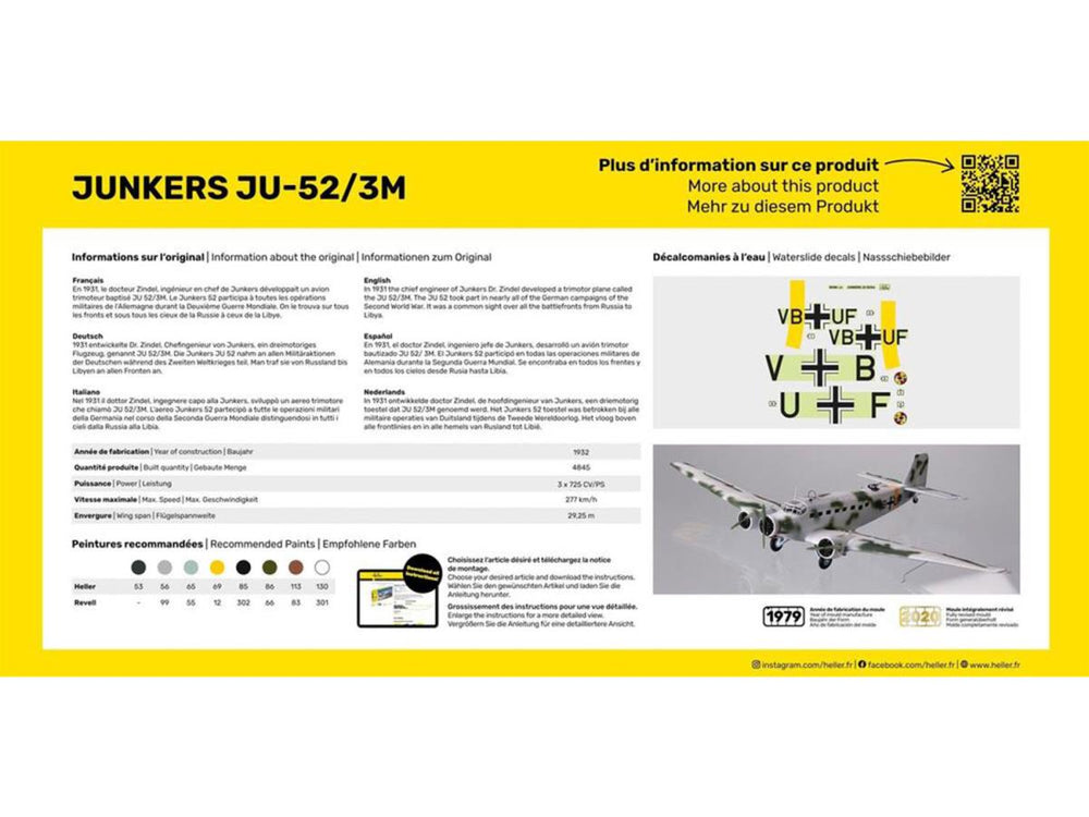 Heller 56380 German Junkers Ju-52/3M Starter Kit 1:72 Model Kit