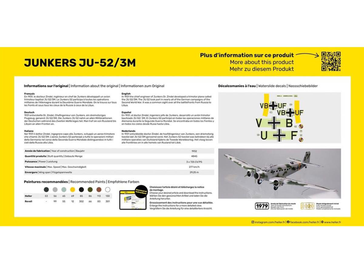 Heller 56380 German Junkers Ju-52/3M Starter Kit 1:72 Model Kit