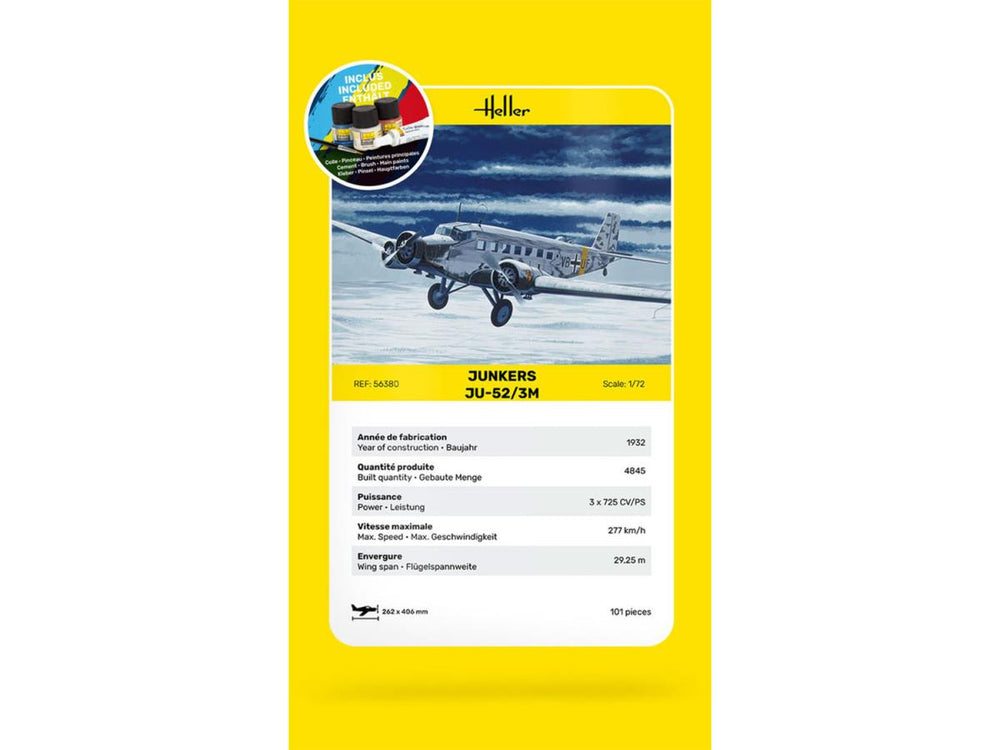Heller 56380 German Junkers Ju-52/3M Starter Kit 1:72 Model Kit