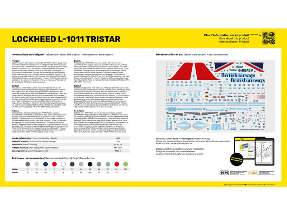 Heller 56451 Lockheed L-1011 Tristar LTU Starter Kit 1:125 Model Kit