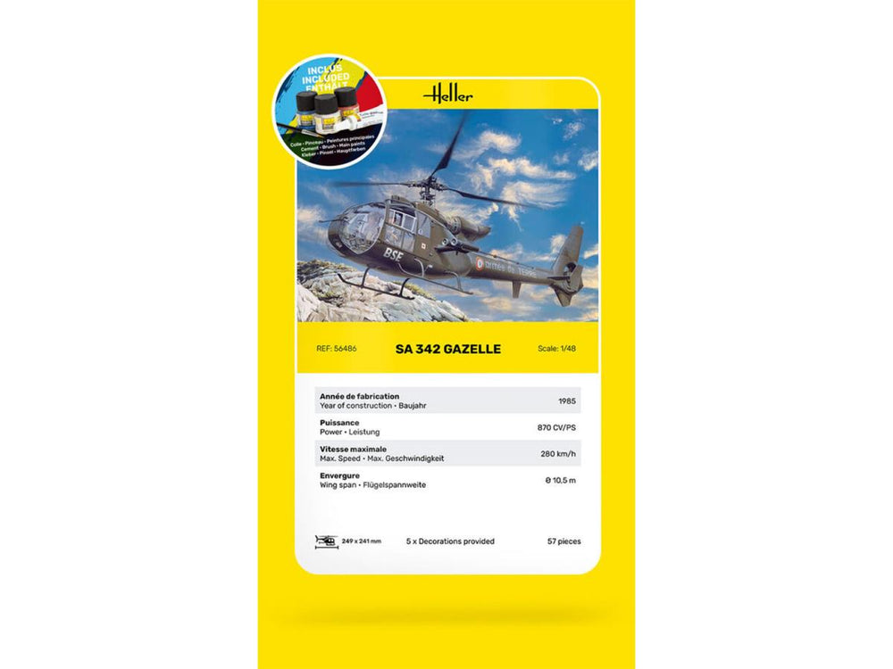 Heller 56486 French Aerospatiale SA 342 Gazelle Starter Kit 1:48 Model Kit
