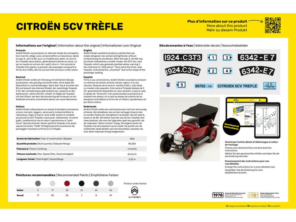 Heller 56702 Citroen 5CV Trefle Starter Kit 1:24 Model Kit