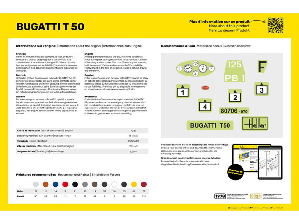 Heller 56706 Bugatti T50 Starter Kit 1:24 Model Kit