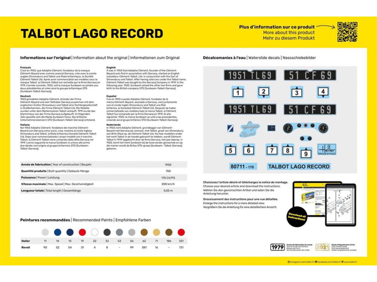 Heller 56711 Talbot Lago Record Starter Kit 1:24 Model Kit