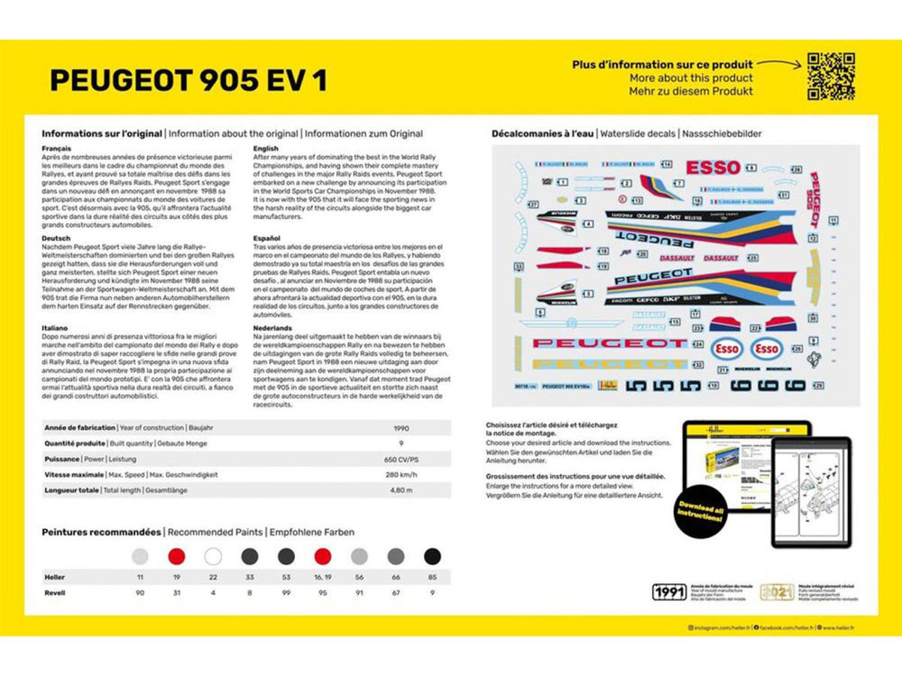 Heller 56718 Peugeot 905 EV1 Starter Kit 1:24 Model Kit