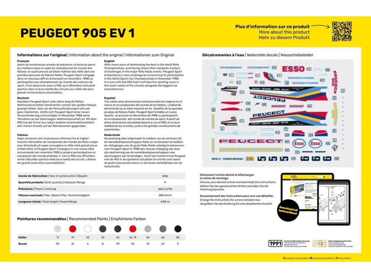 Heller 56718 Peugeot 905 EV1 Starter Kit 1:24 Model Kit