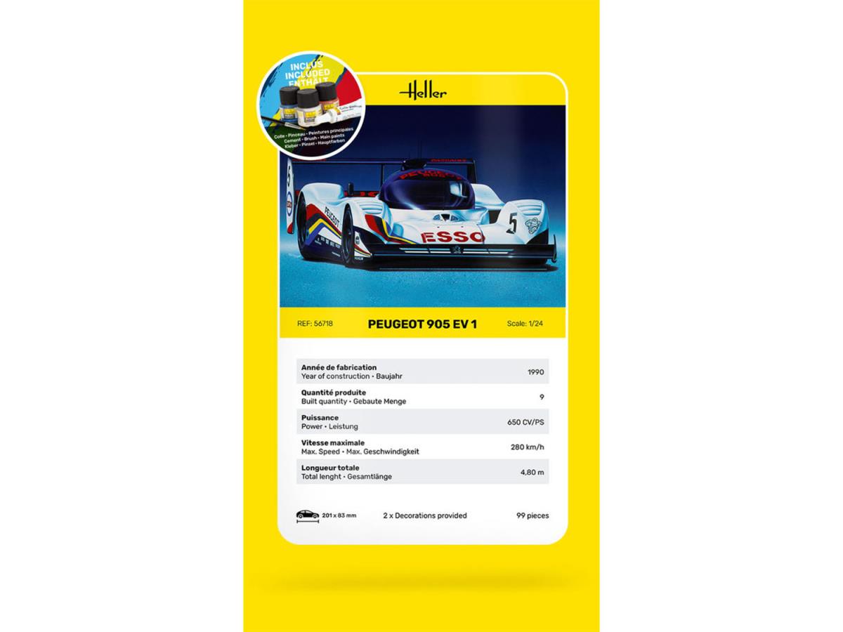 Heller 56718 Peugeot 905 EV1 Starter Kit 1:24 Model Kit