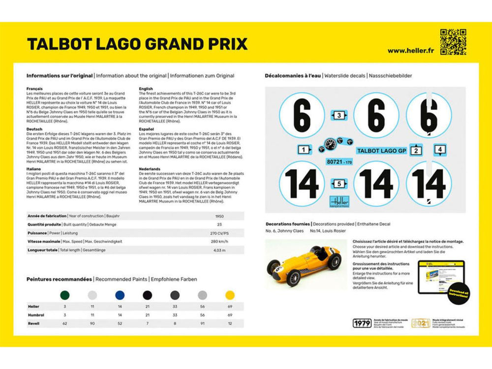 Heller 56721 Talbot Lago Grand Prix Starter Kit 1:24 Model Kit