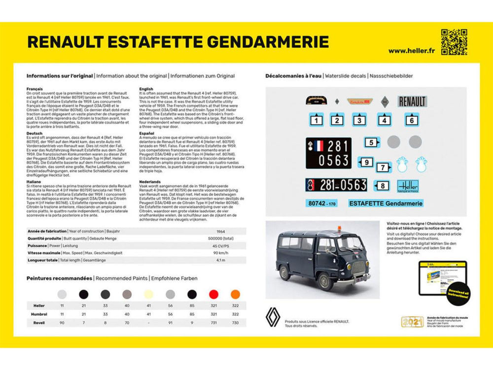 Heller 56742 Renault Estafette Gendarmerie Starter Kit 1:24 Model Kit