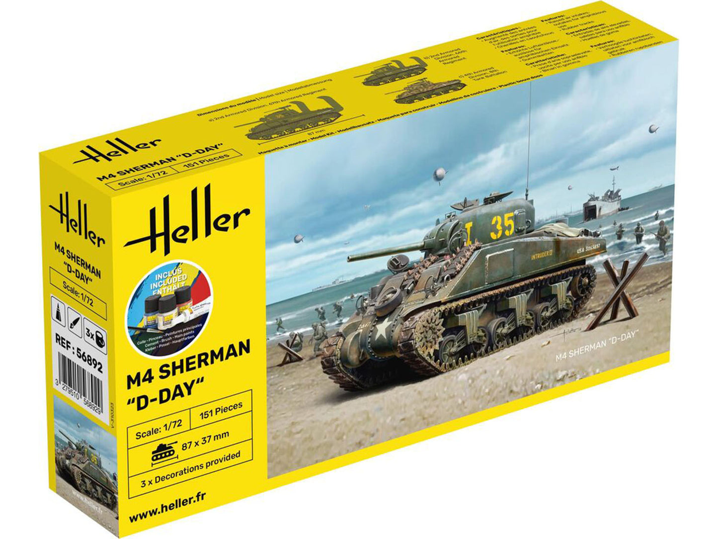 Heller 56892 US M4 Sherman D-Day Starter Kit 1:72 Model Kit
