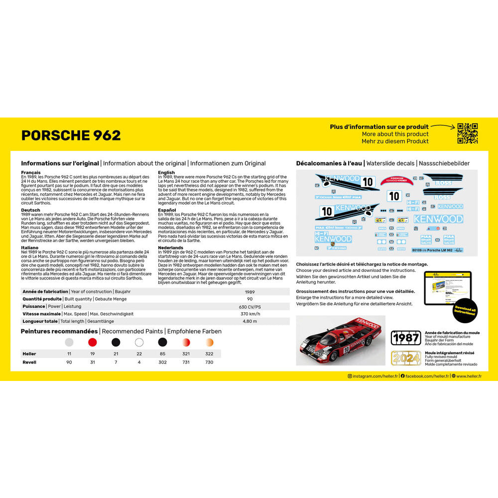 Heller 80109 Porsche 962 1:43 Model Kit