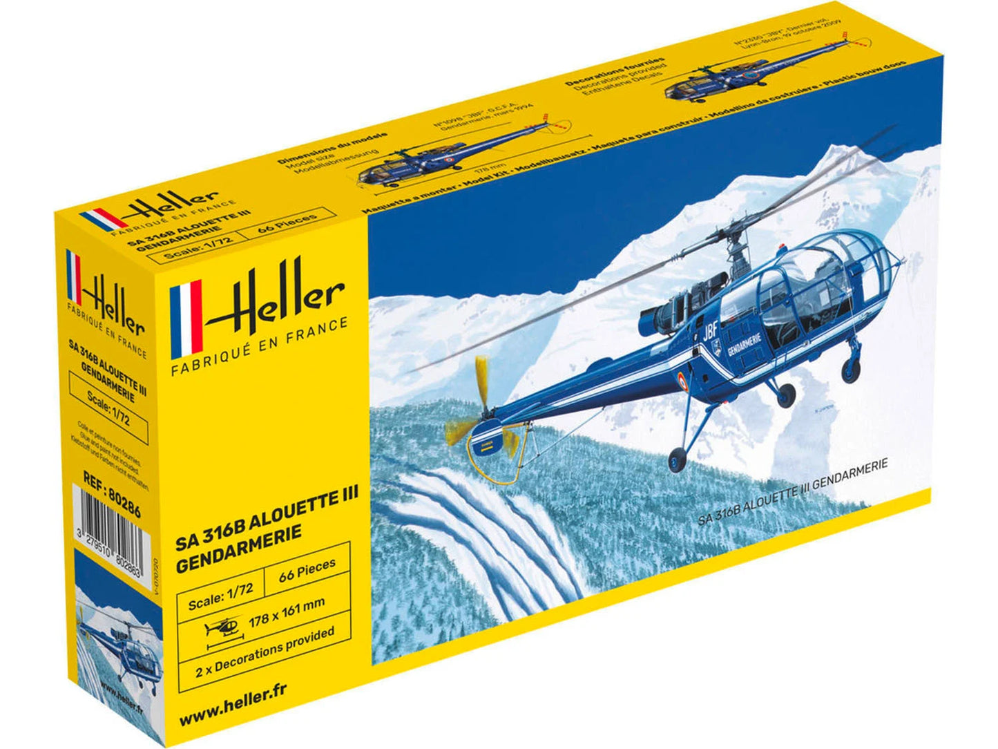 Heller 80286 Aerospatiale SA 316B Aloutte III Gendarmerie 1:72 Model Kit