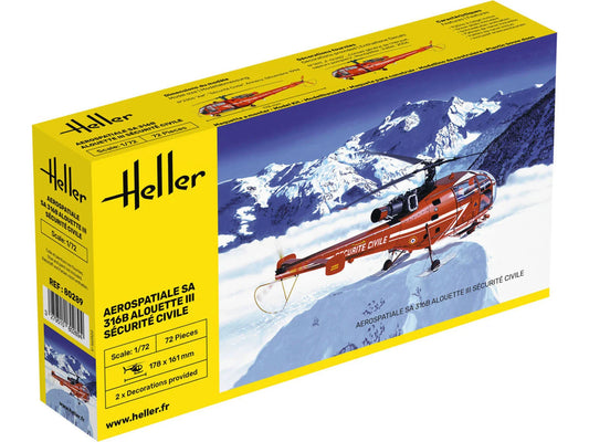 Heller 80289 Aerospatiale SA 316B Aloutte III Securite Civile 1:72)