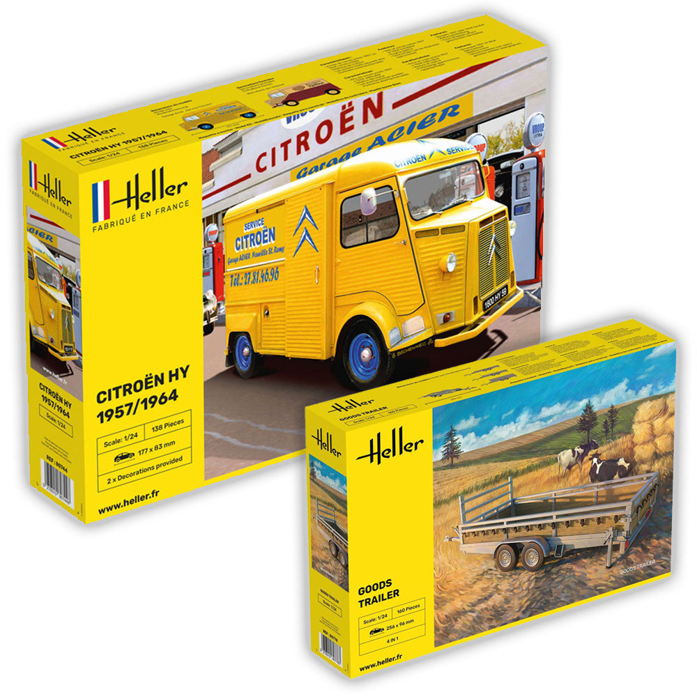 Heller Citroën HY Van 1957/1964 w/Goods Trailer 1:24 Combo Bundle